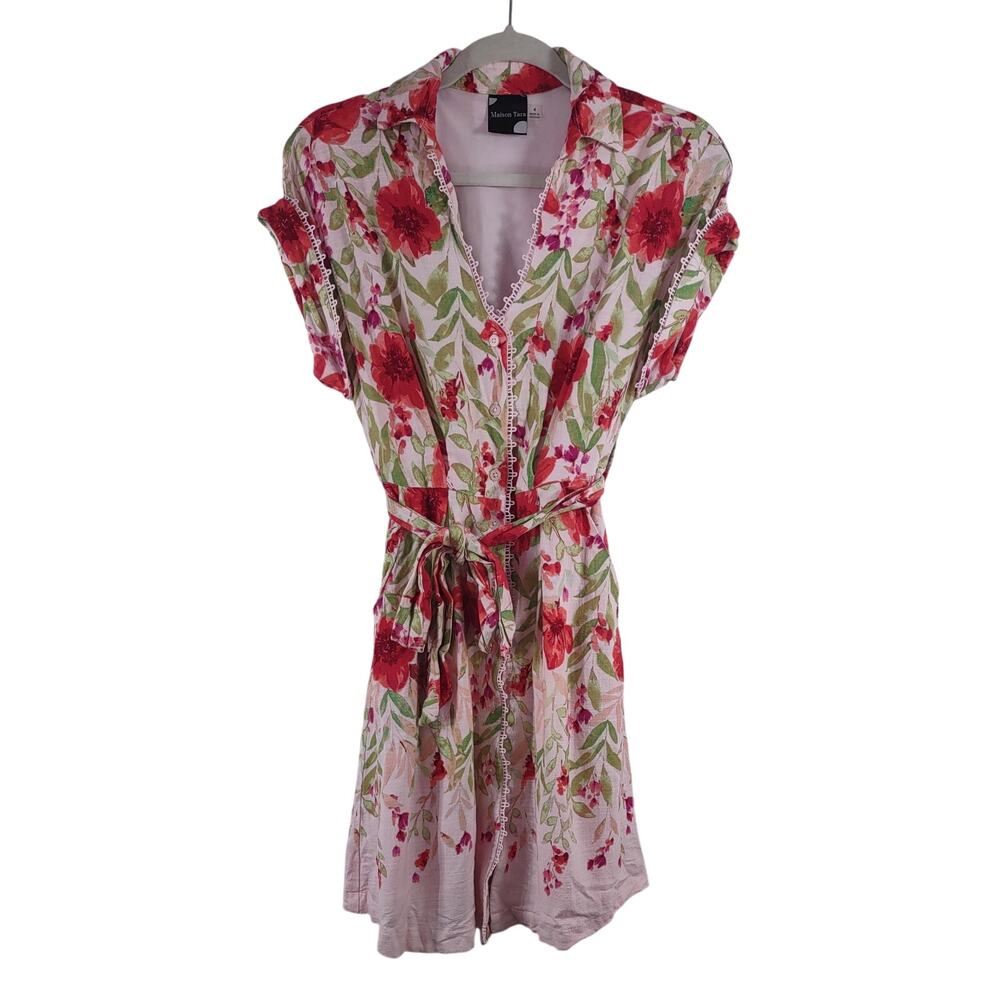 Maison Tara Linen Rayon Blend Floral Dress, Size 4